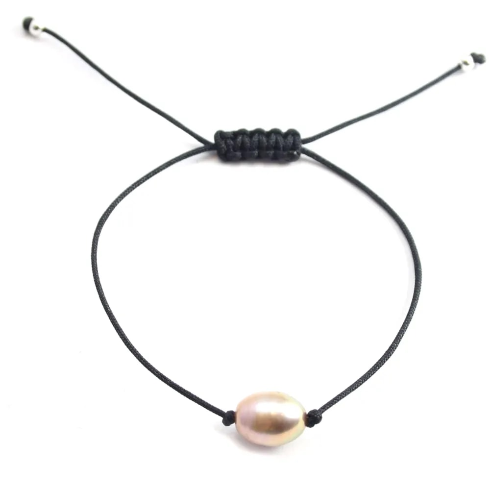 Bracelet cordon perle d'eau douce mauve