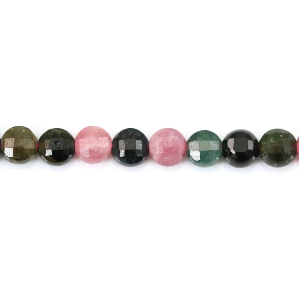Multicolored tourmaline, in round and flat faceted shape, 6mm x 39cm