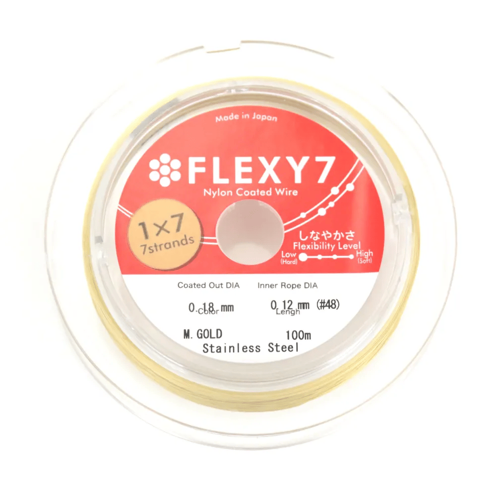 Cabo de aço de 7 fios com bainha de nylon dourado 0,18 mm x 100 m