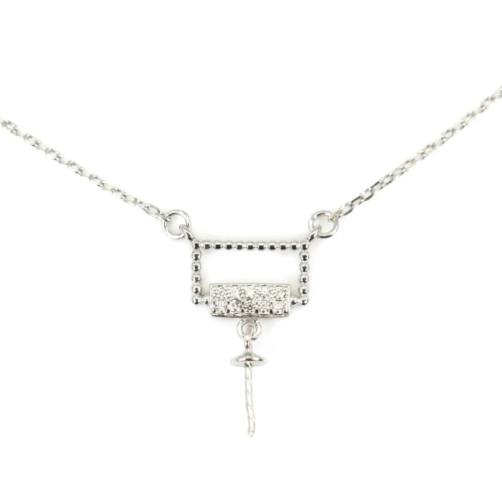 Chaîne en argent 925 rhodié  maille ovale & zirconium pour perle semi percé x 40cm