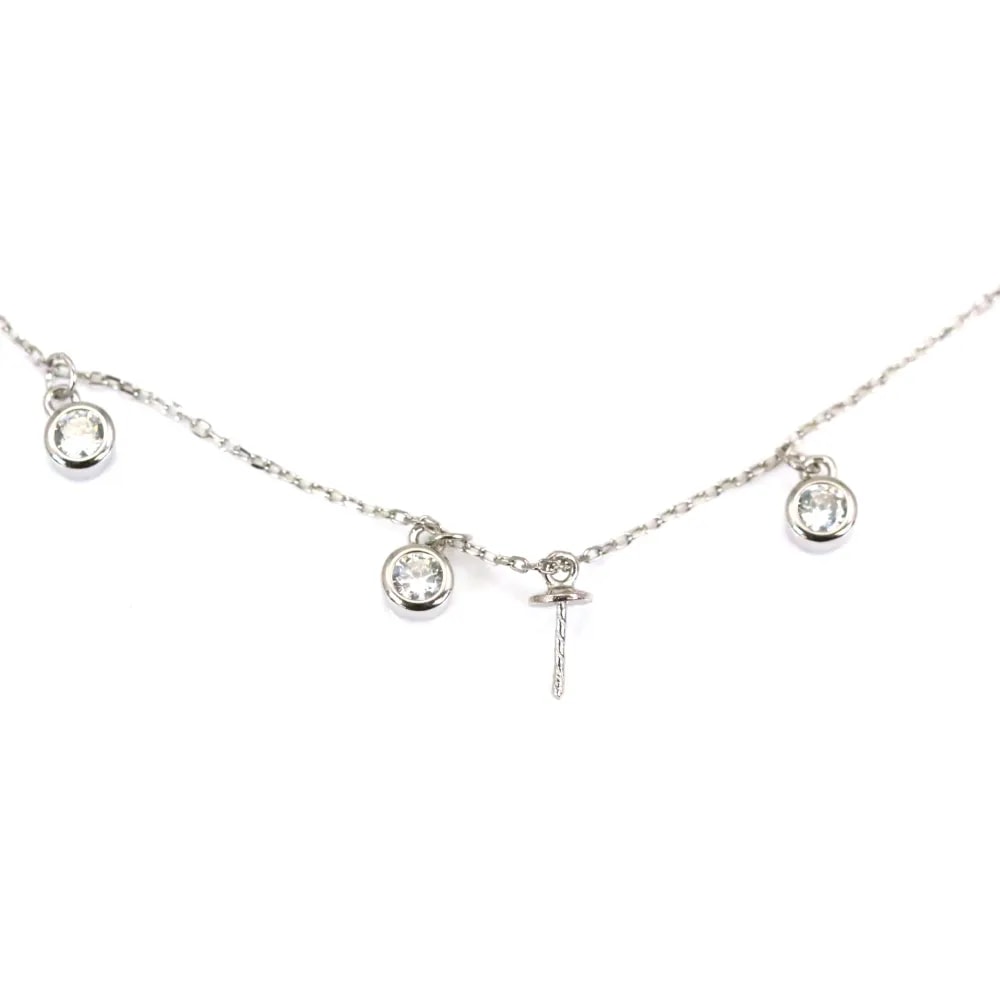 Chaîne en argent 925 rhodié  maille ovale & zirconium pour perle semi percé x 45cm