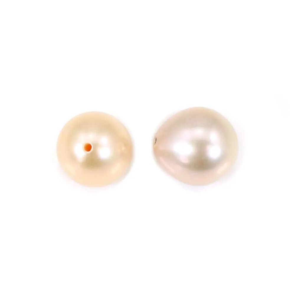 Perle d'eau douce semi-percée ovale couleur saumon 9-10mm x 1pc