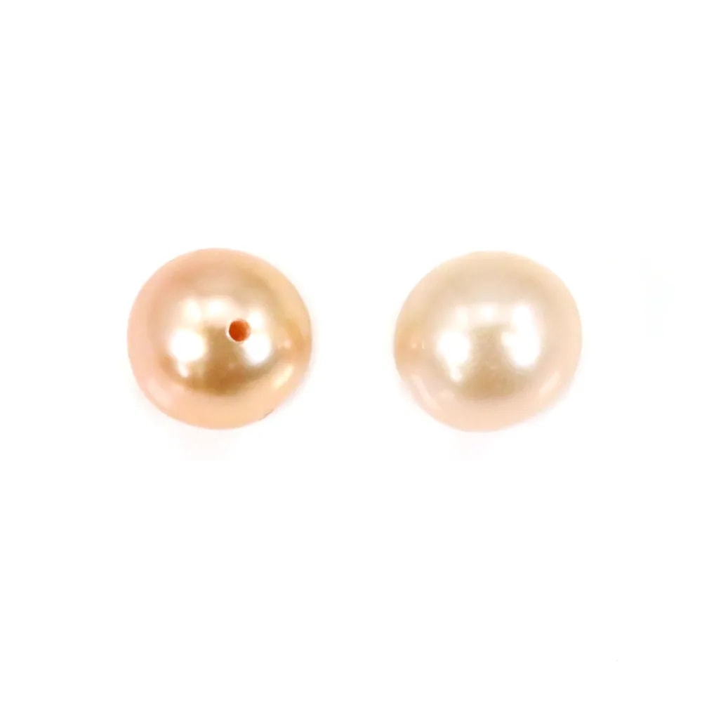 Perle de culture d'eau douce, semi-percée, saumon, ronde, 9.5-10mm x 1pc