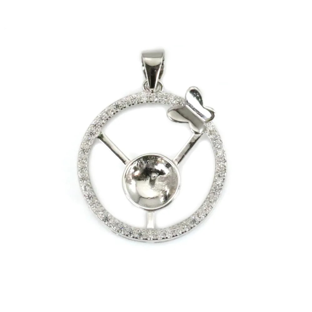 Bélière couronne 20mm  en argent 925 rhodié pour perle semi-percée  x 1pc