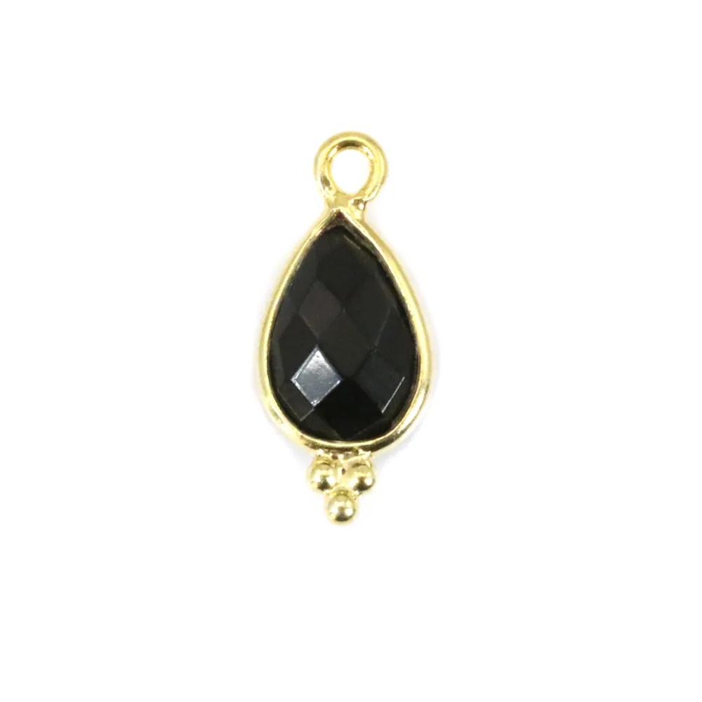 Breloque en Onyx goutte facettée serti argent 925 doré à l'or fin 7x15mm x 1pc