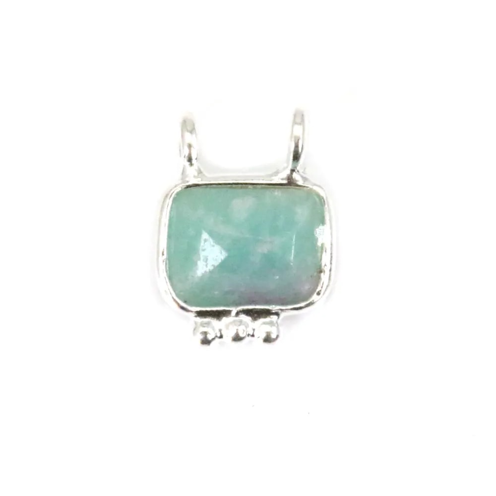 Amuleto retangular de amazonite em prata de lei 925 - 2 anéis - 8x10mm x 1pc