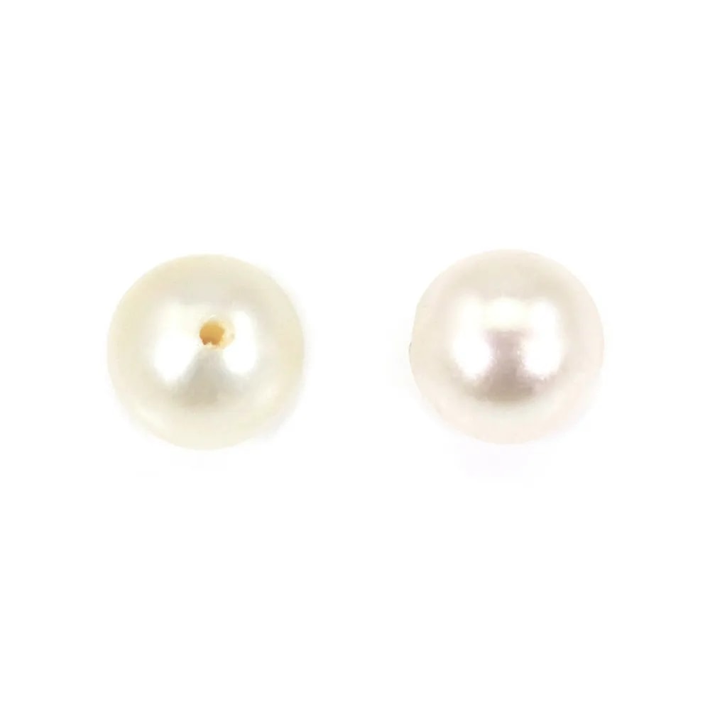 Perle de culture d'eau douce, semi-percée, blanche, ronde, 6.5-7mm x 1pc