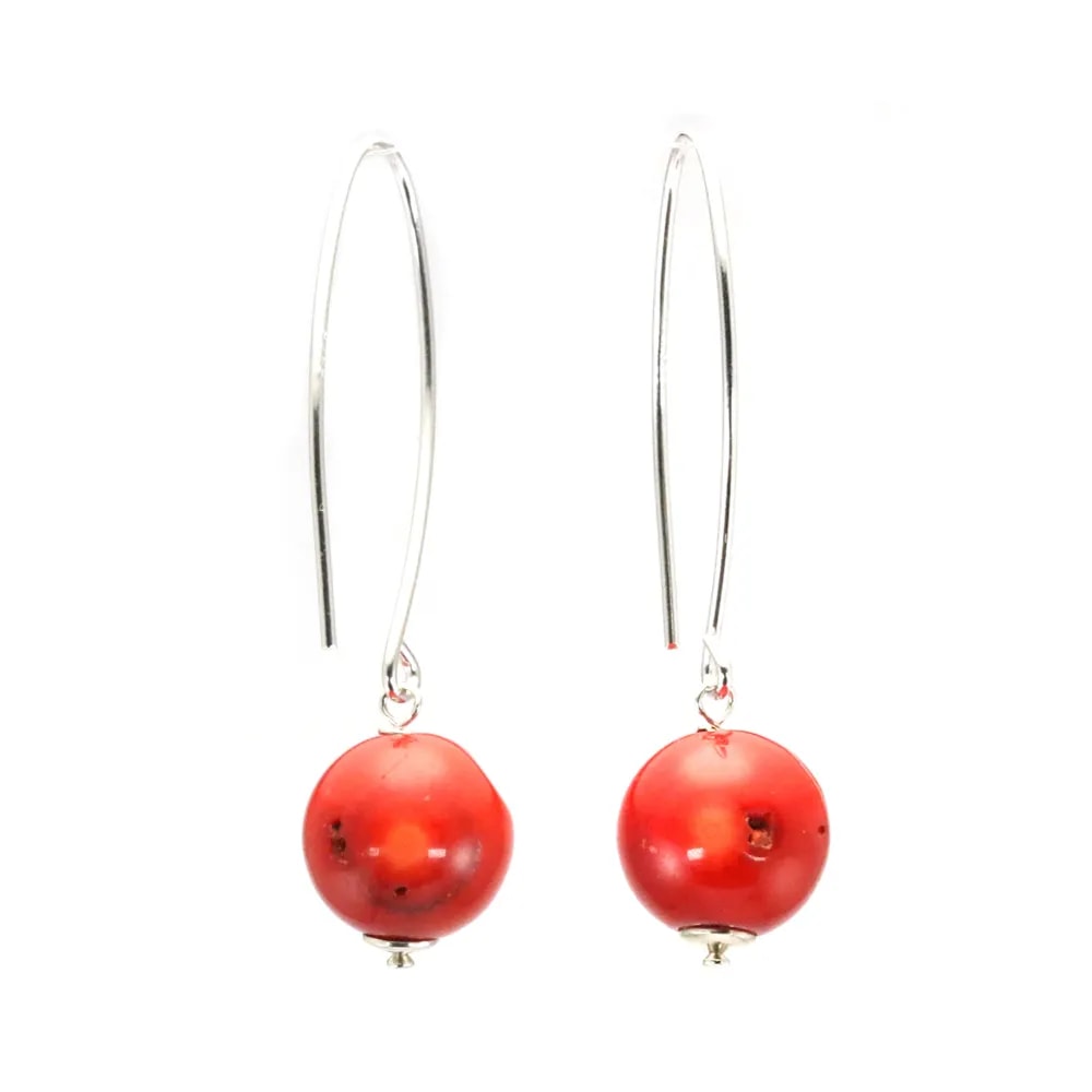 Boucle d'oreille argent 925 bamboo de mer teinte rouge  12mm x 2pcs 