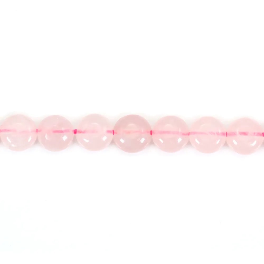 Pink quartz, in the shape of a flat and round pearls, 6mm x 40cm