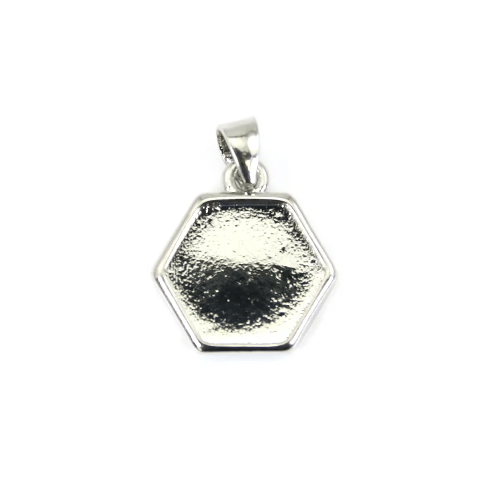 Suporte de pingente para cabochão hexagonal de 10 mm - Prata x 1 unidade