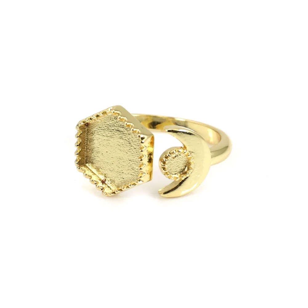 Anel ajustável para cabochão hexagonal e redondo - Ouro x 1 unidade