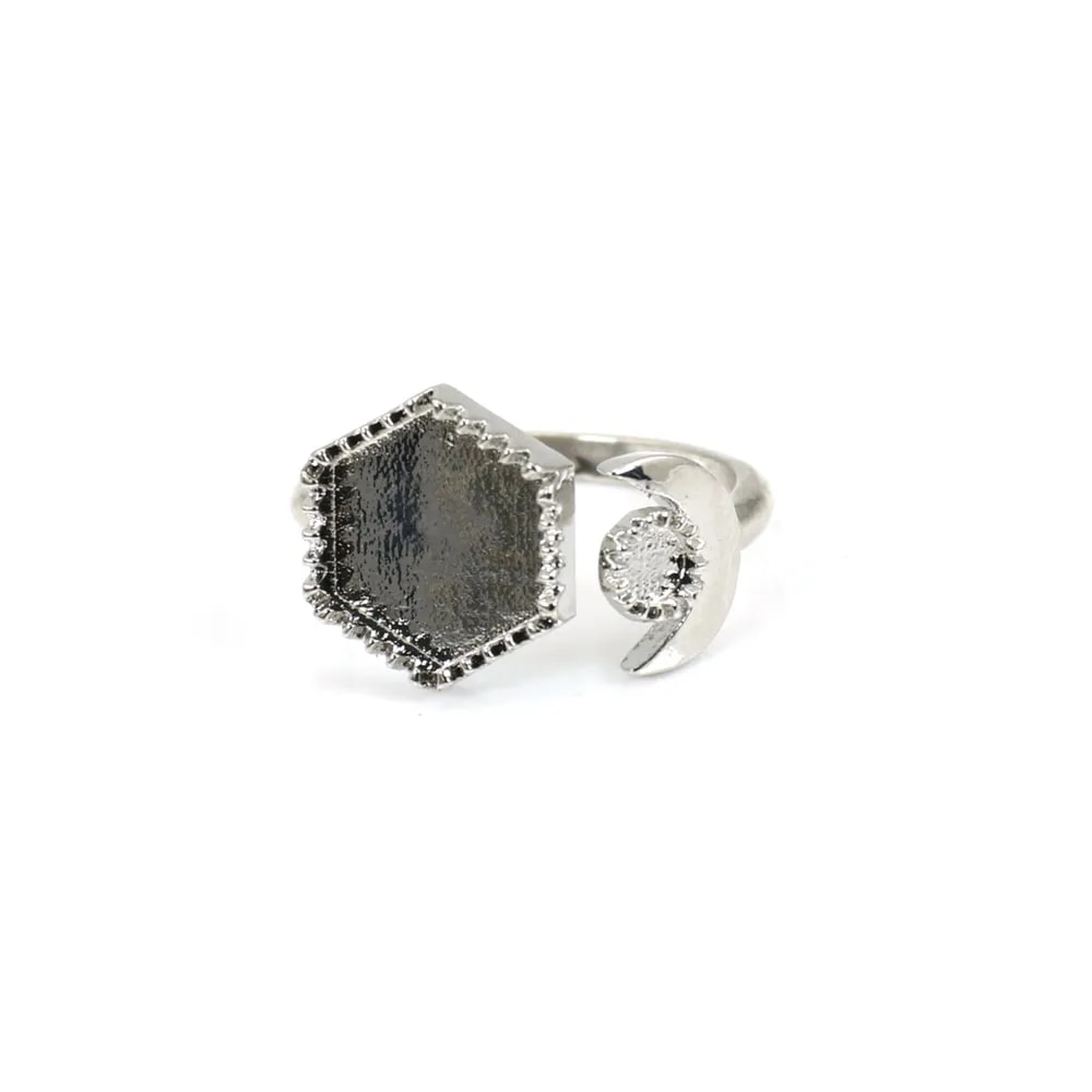 Anillo ajustable para cabujón hexagonal y redondo - Plata x 1ud