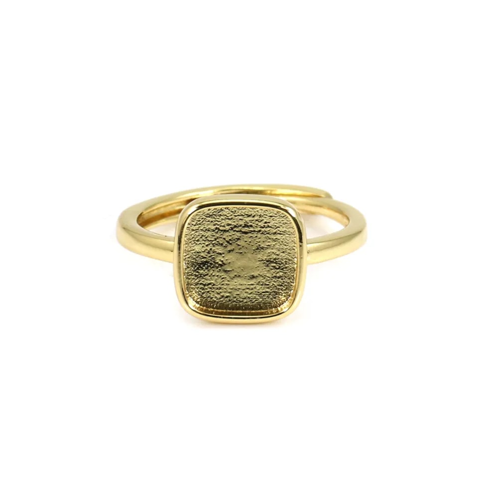 Bague réglable pour cabochon carré 9mm - Doré x 1pc