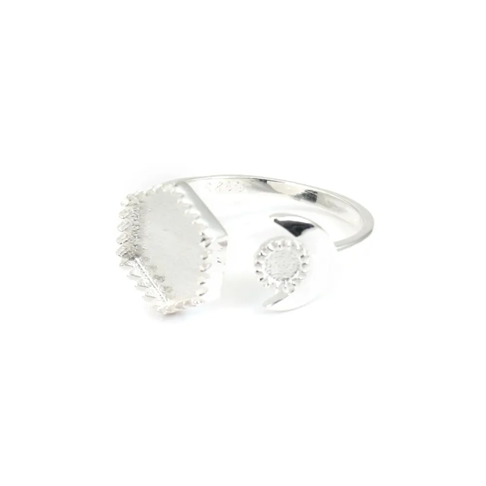 Adjustable ring for hexagon & round cabochon - Silver 925 x 1pc