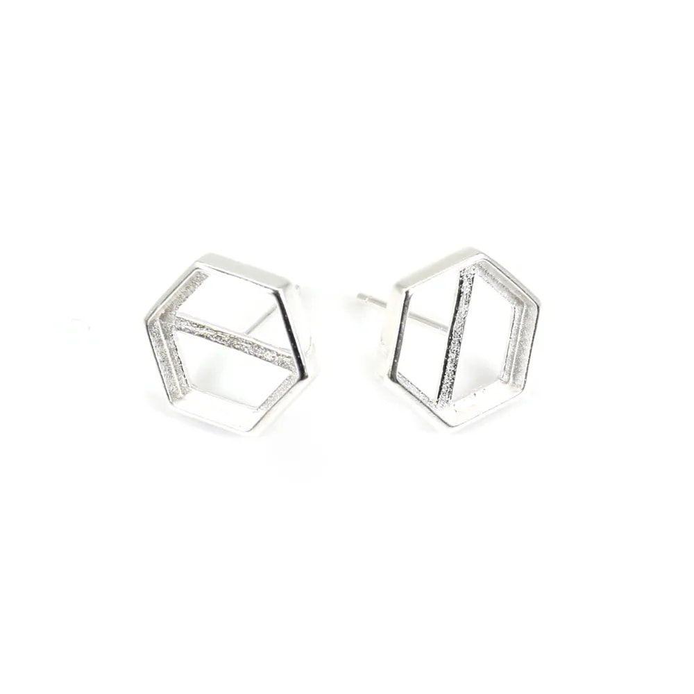 Pendiente cabujón hexagonal 10mm - Plata 925 x 2pcs