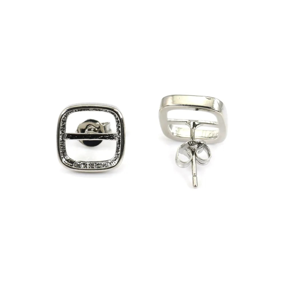 Boucles d'oreilles pour cabochon carré 9mm - Argenté x 2pcs