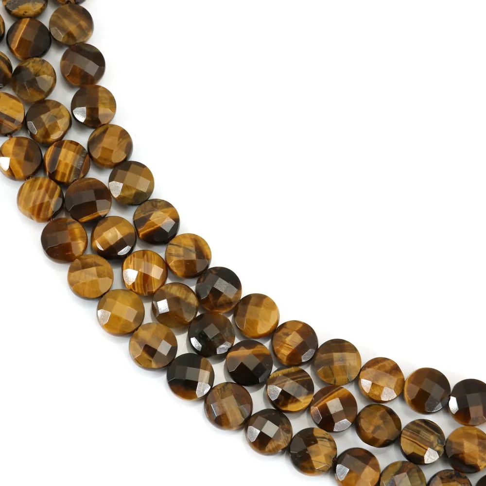 Oeil de tigre rond plat facetté 10mm x 39cm