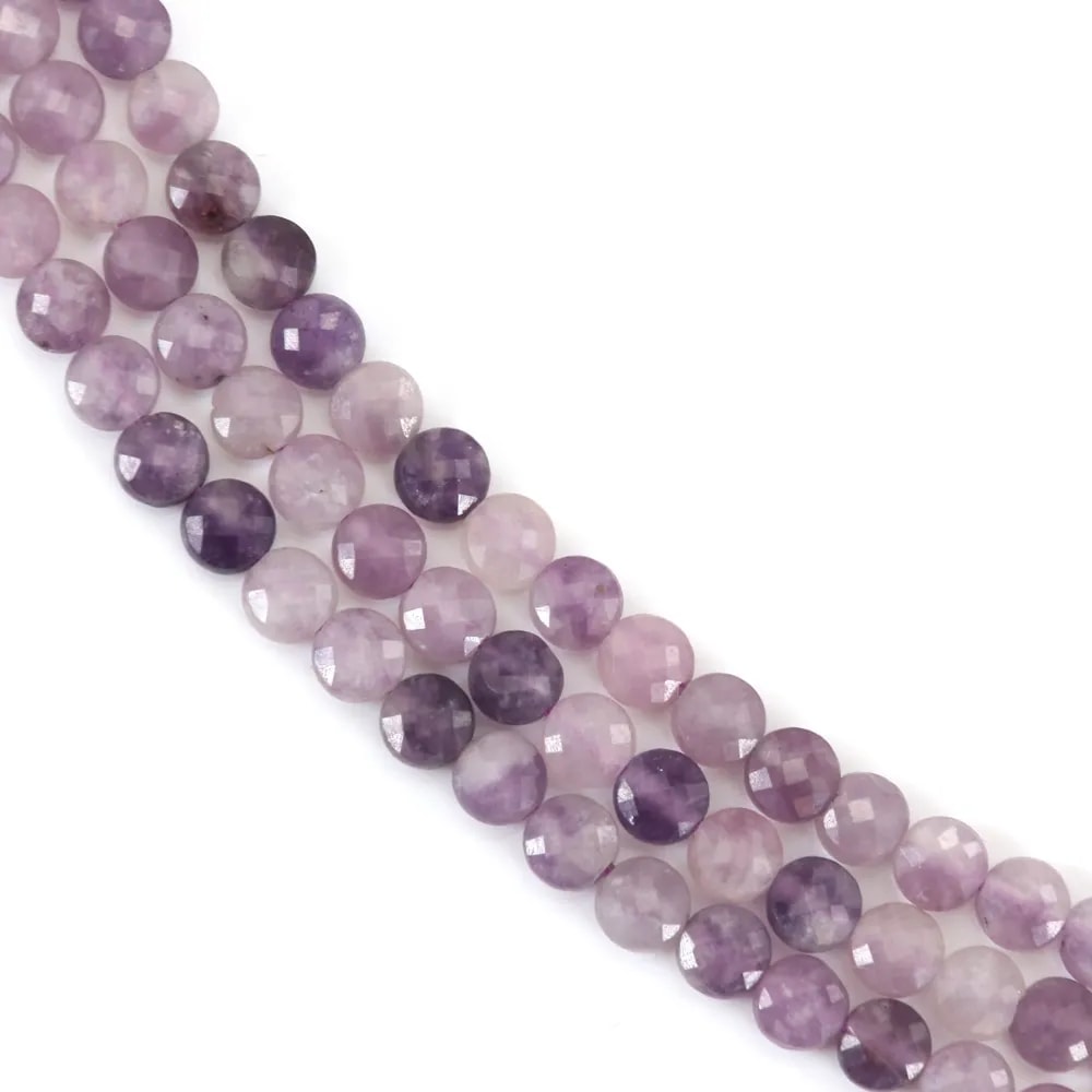 Lépidolite rond plat facetté 4mm x 39cm