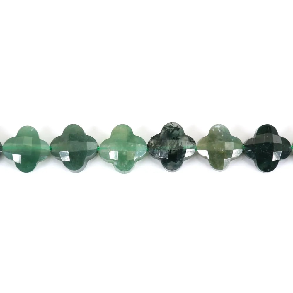 Agate mousse trèfle facetté 10mm x 40cm