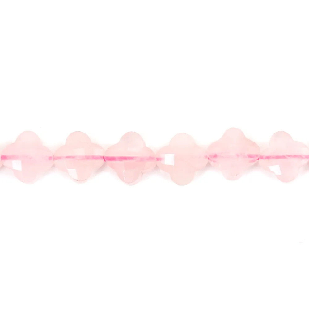 Quartz rose trèfle facetté 10mm x 40cm