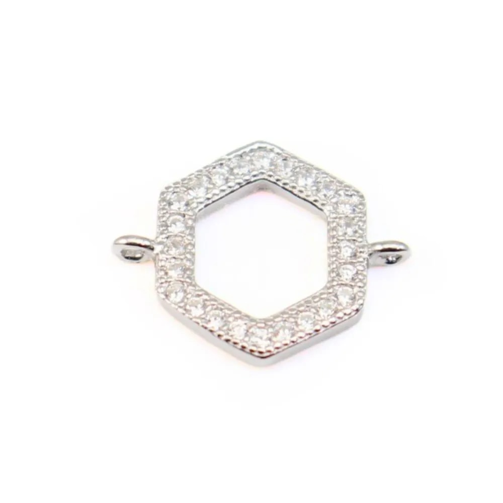 Intercalaire hexagone strass 10x12mm - Argent 925 x 1pc