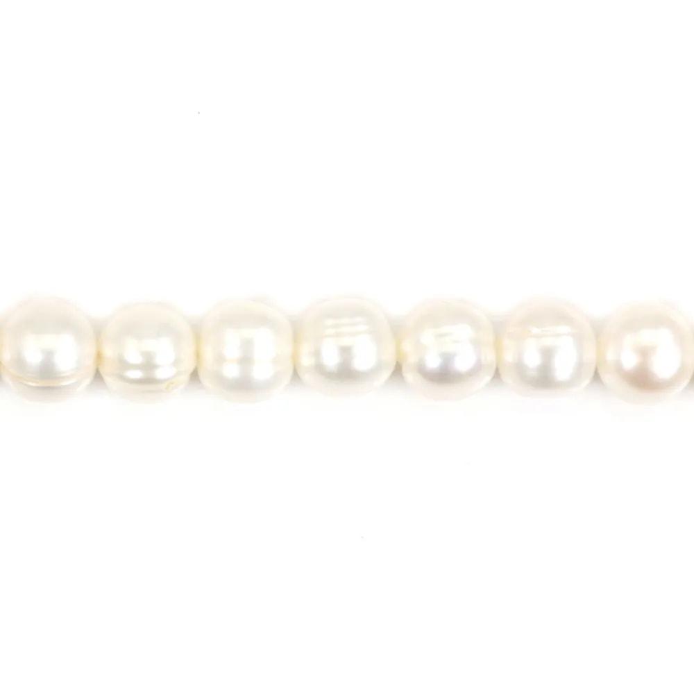 Perle de culture d'eau douce, blanche, semi-ronde, 8-9mm x 39cm