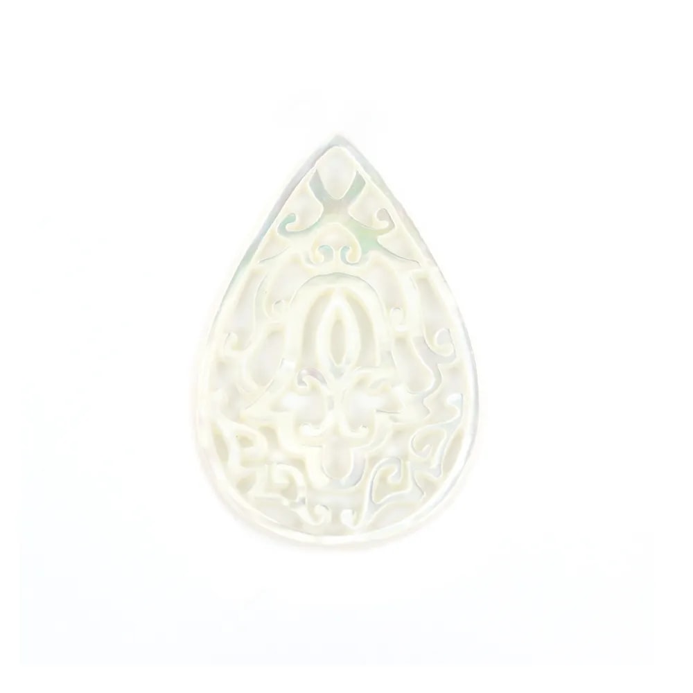 Nacre blanche ajourée en forme de goutte 22x32mm x 1pc