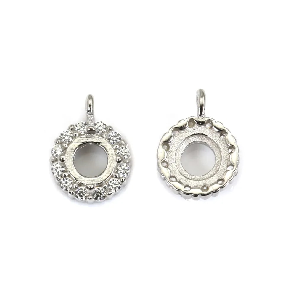 Pendentif serti griffe pavé pour cabochon 4mm - oxyde de zirconium & Argent 925 rhodié x 1pc