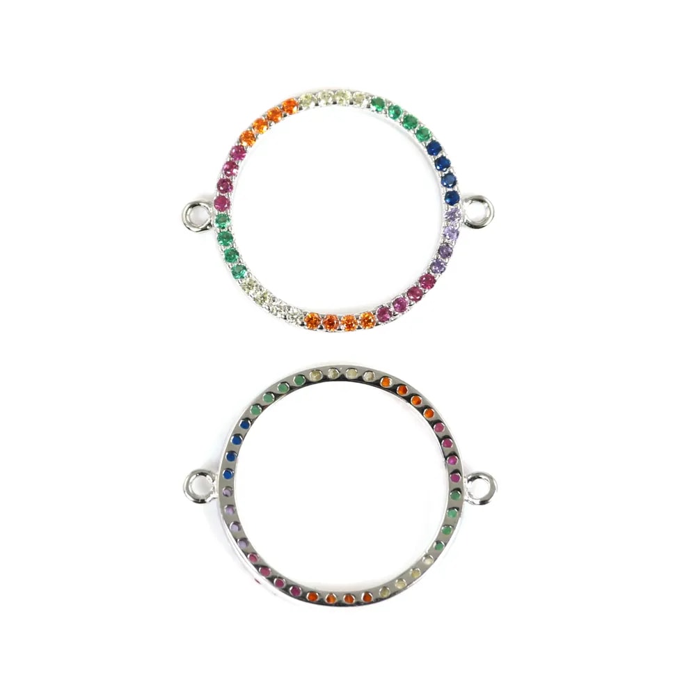 Inserto circolare multicolore 17x22 mm - Ossido di zirconio e argento 925 rodiato x 1 pezzo