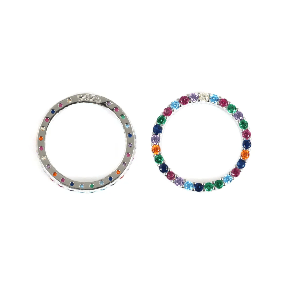 Multicolor Paved Circle Charm 13.5mm - Zirkoniumoxid & 925 Silber x 1Stk