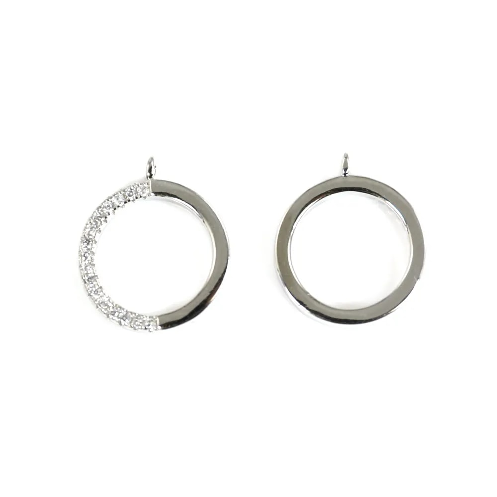 Breloque cercle demi pavé 12x15mm - oxyde de zirconium & Argent 925 rhodié x 1pc