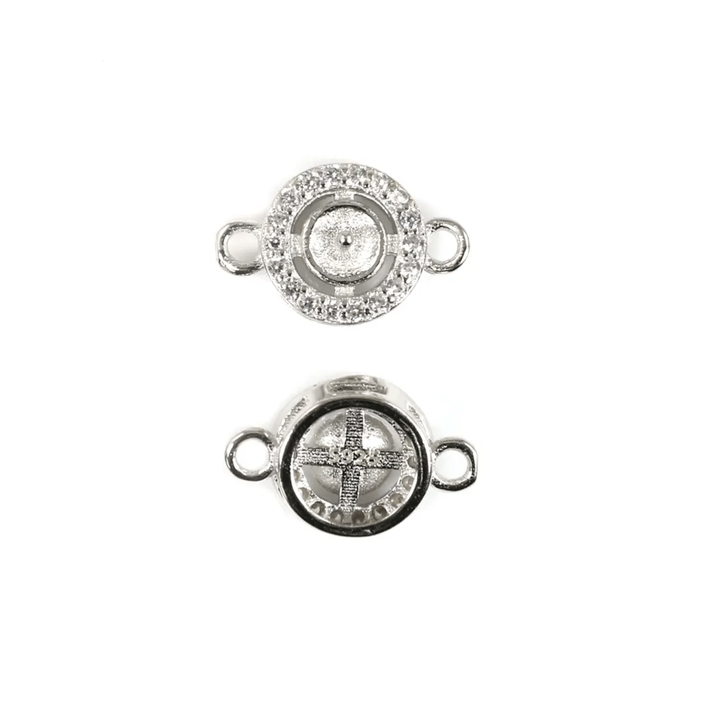 Intercalaire rond pavé pour semi percée 8x12mm - oxyde de zirconium & Argent 925 rhodié x 1pc