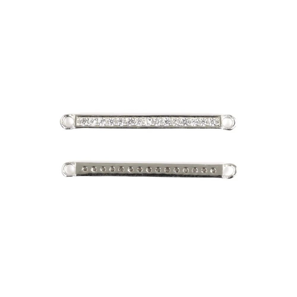 Pave Bar Insertar 2x26mm - óxido de circonio y plata 925 chapado en rodio x 1pc