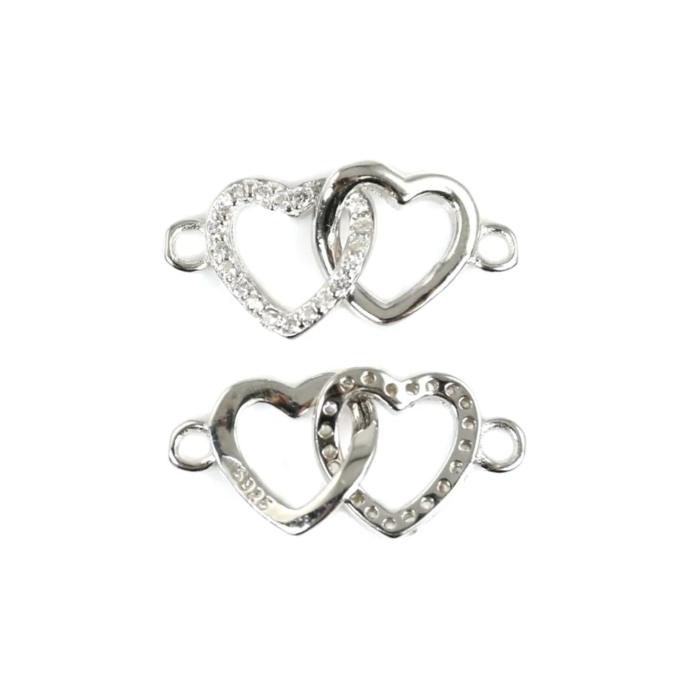 Spacer entwined hearts 9x19mm - zirconium oxide & rhodium-plated 925 silver x 1pc