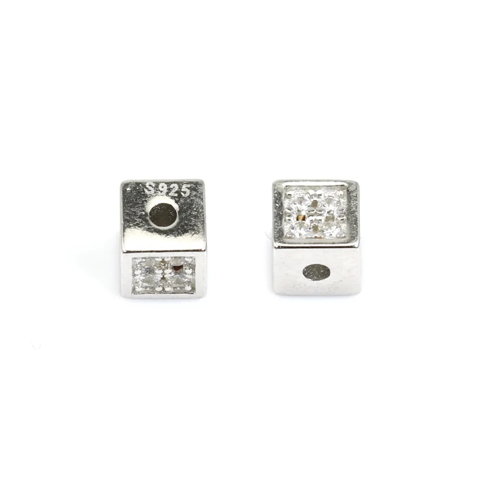 4mm Würfel-Zwischenperle - Zirkoniumoxid & 925er Silber rhodiniert x 1Stk