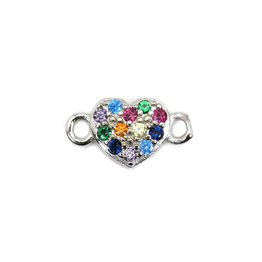 Intercalaire coeur multicolore 5x9.5mm - oxyde de zirconium & Argent 925 rhodié x 1pc