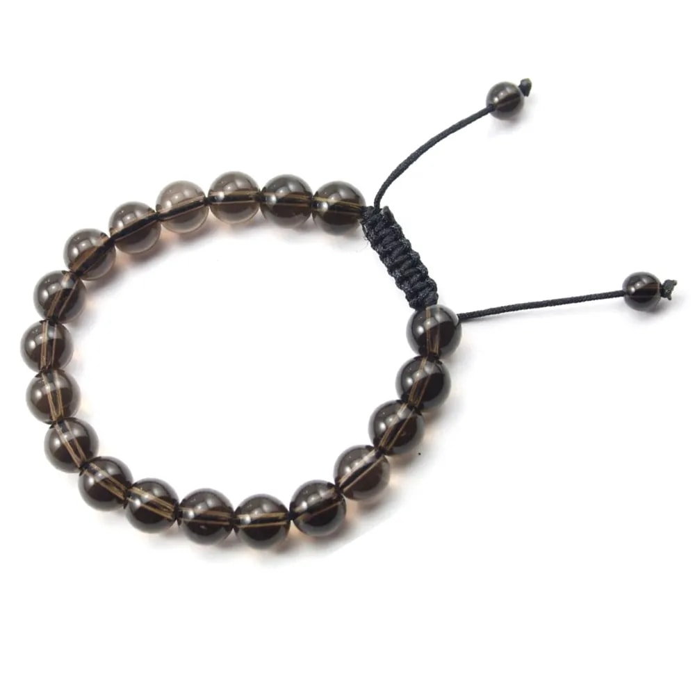 Bracelet Quartez fume boule rond 8mm 