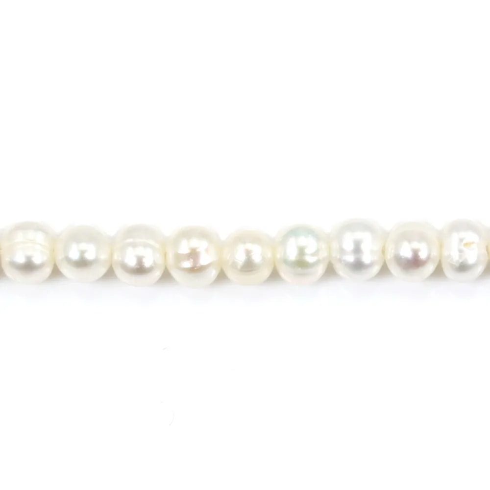 Perle de culture d'eau douce blanche, de forme ovale 3.5 * 5mm x 39cm