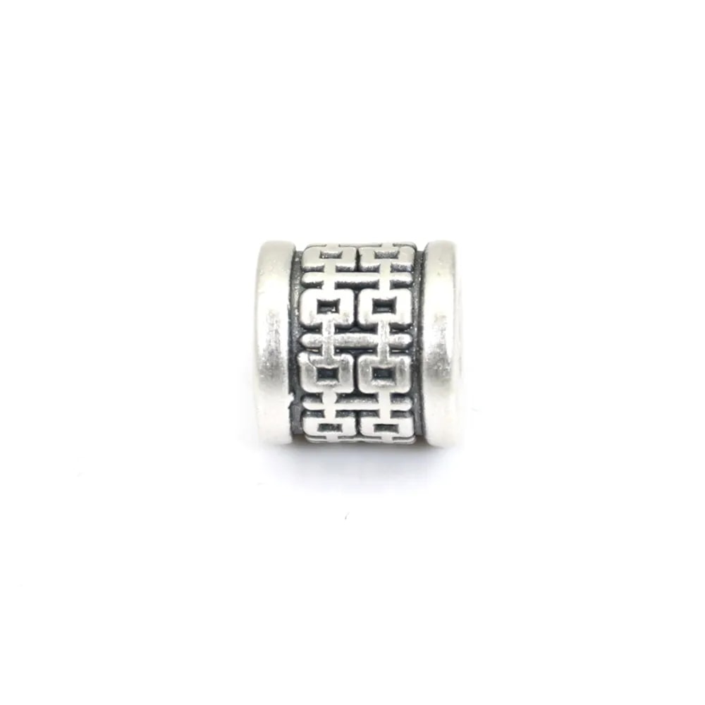 Perle intercalaire tube bonheur 8x8.5mm - Argent 999 niellé x 1pc