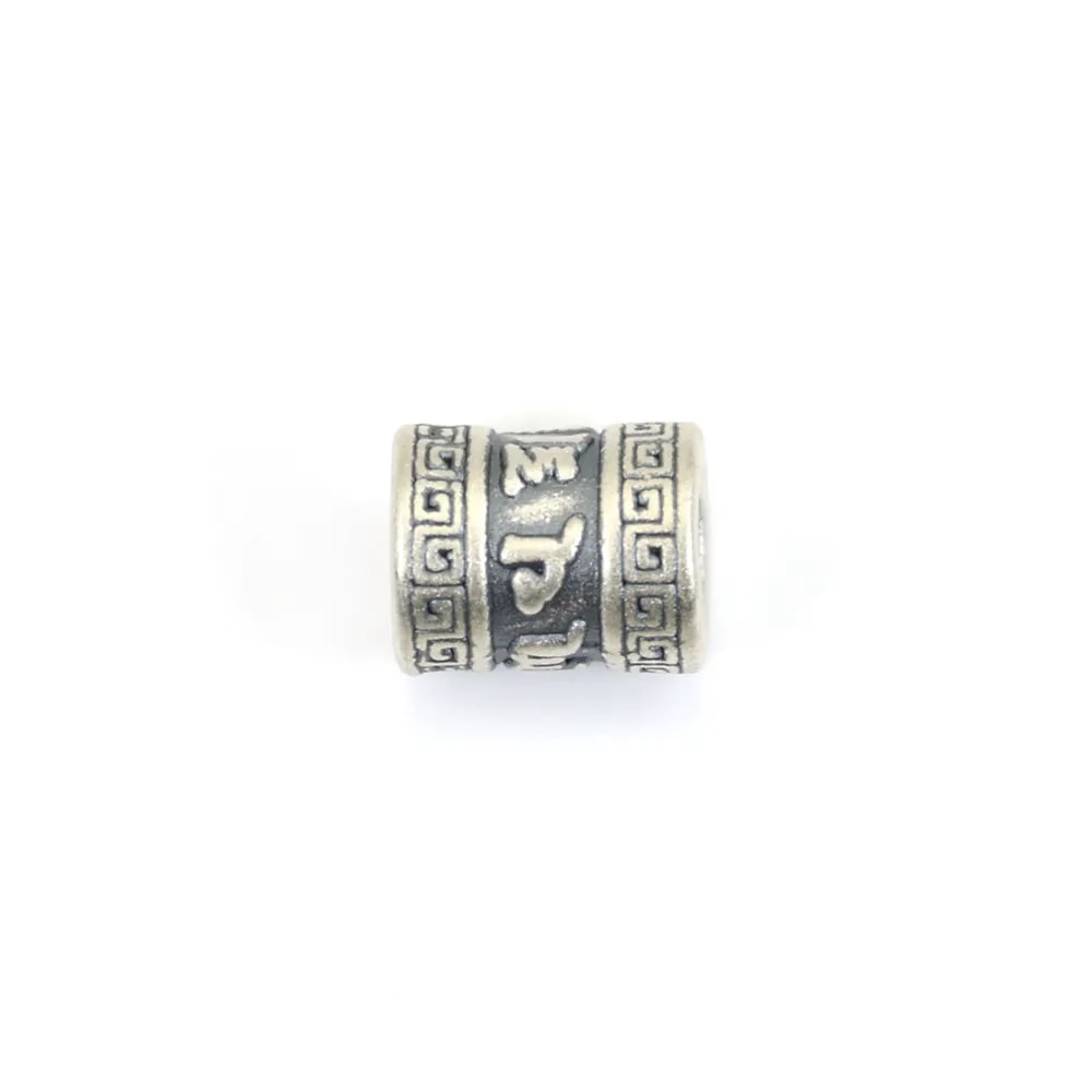 Perle intercalaire tube mantra tibétain 8x10mm - Argent 999 niellé x 1pc