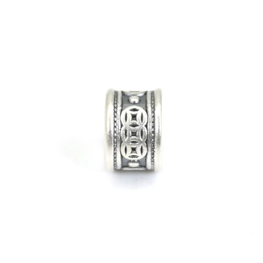 Perle intercalaire tube fortune 6x9mm - Argent 999 niellé x 1pc