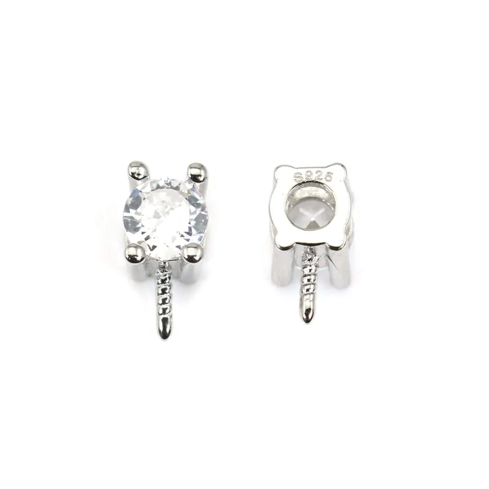 Bélière strass pour semi percé 8mm - oxyde de zirconium & Argent 925 rhodié x 1pc