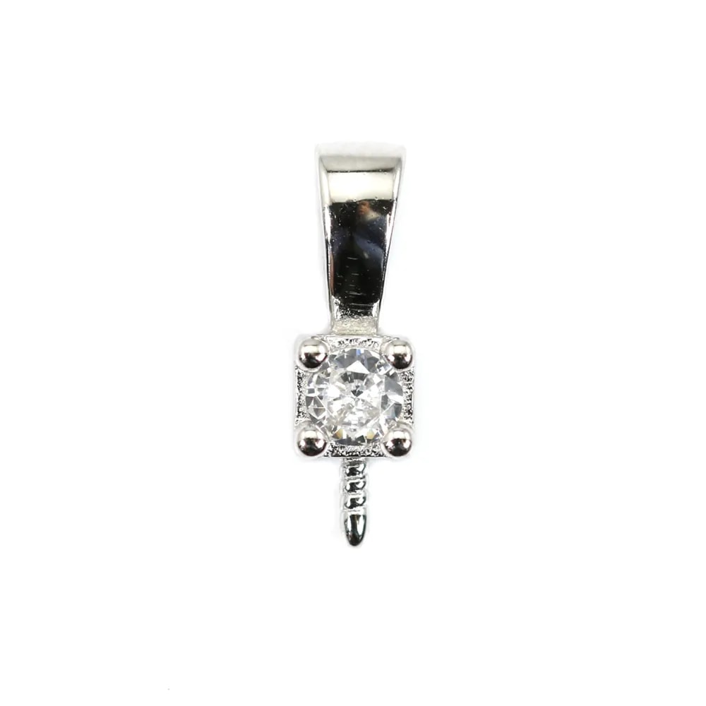 Bélière strass pour semi percé 13mm - oxyde de zirconium & Argent 925 rhodié x 1pc