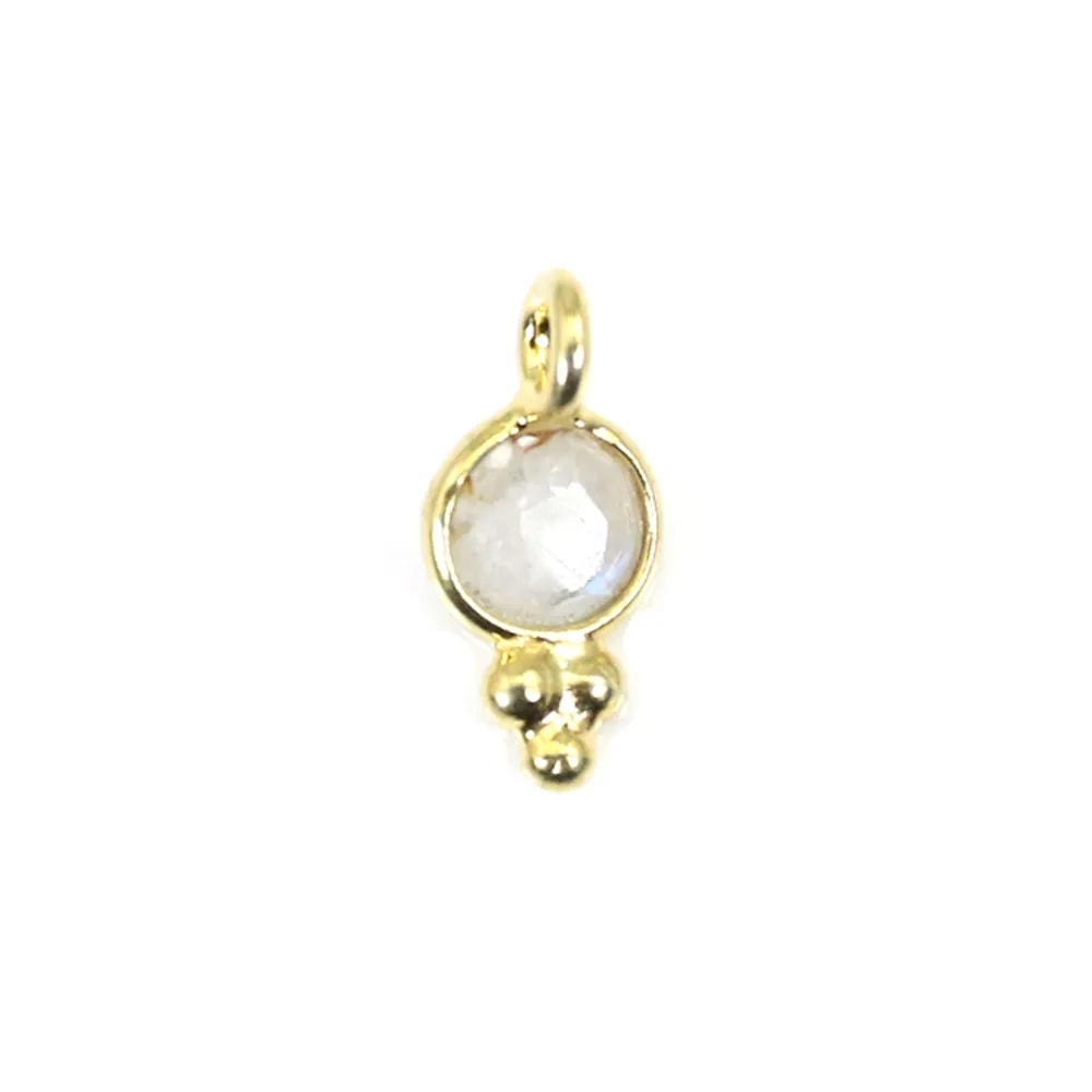 Breloque en Pierre de lune ronde facettée serti argent 925 doré à l'or fin 5x10mm x 1pc