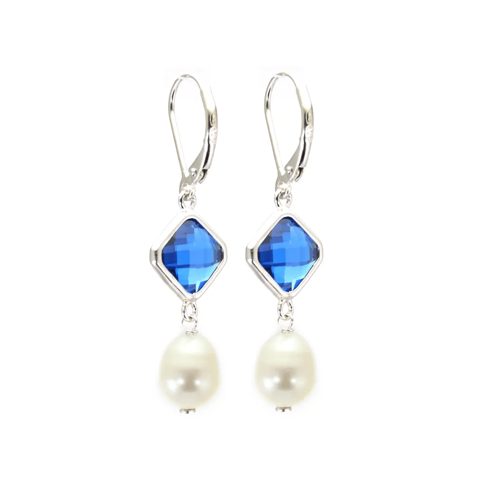 Orecchini con diamanti, ossido di zirconio e perle d'acqua dolce - Argento 925 placcato in rodio x 2 pezzi