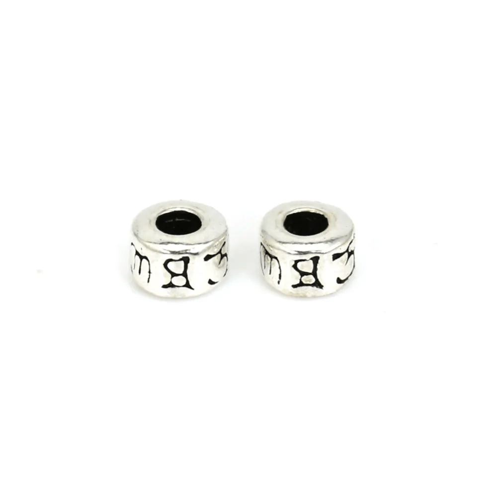 Pearl spacer Tibetan mantra rondelle 3.7x5.5mm - Silver 925 niello x 1pc