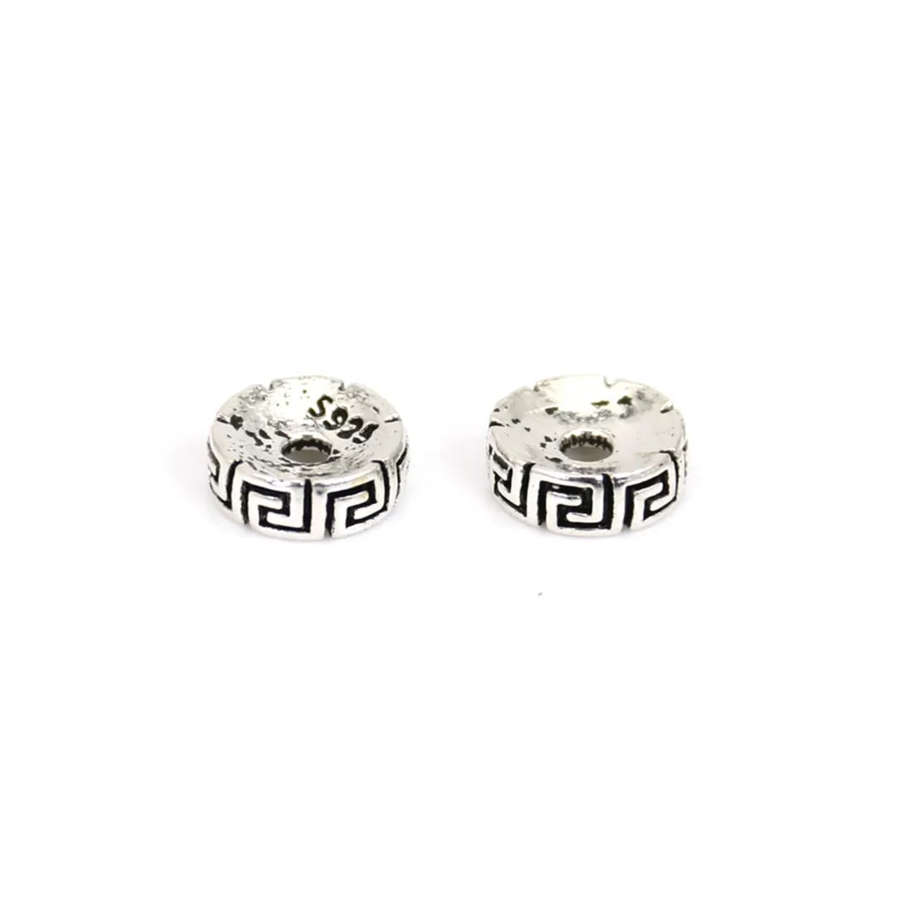 Perle intercalaire rondelle grecque 3x8mm - Argent 925 niellé x 1pc