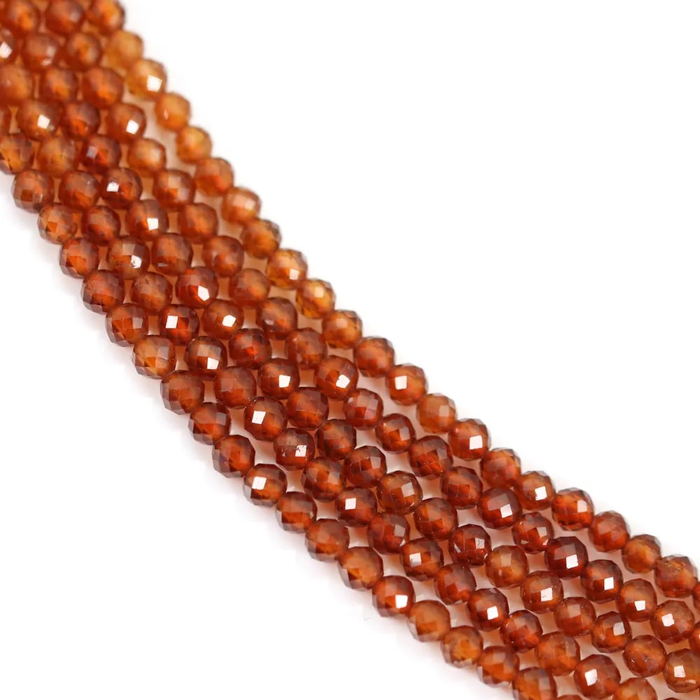 Round faceted Hessonite 3mm x 39cm