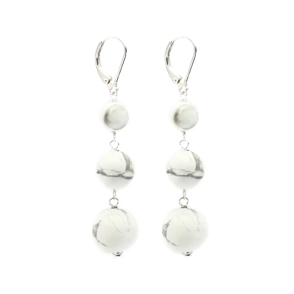 Boucle d'oreille Howlite 3 boules - Argent 925 x 2pcs