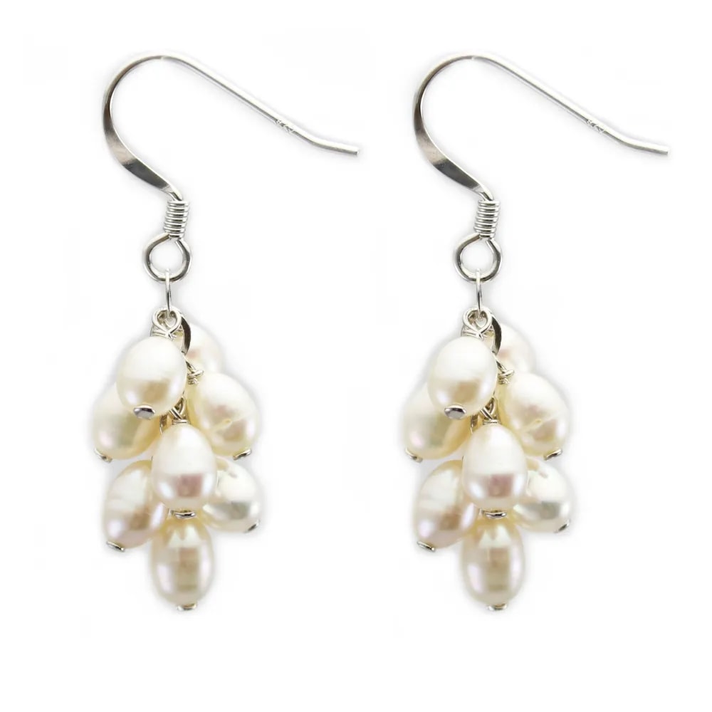 Boucle d'oreuille argent 925 perle d'eau douce blanc 6mm grappe de raisin  x 2pcs